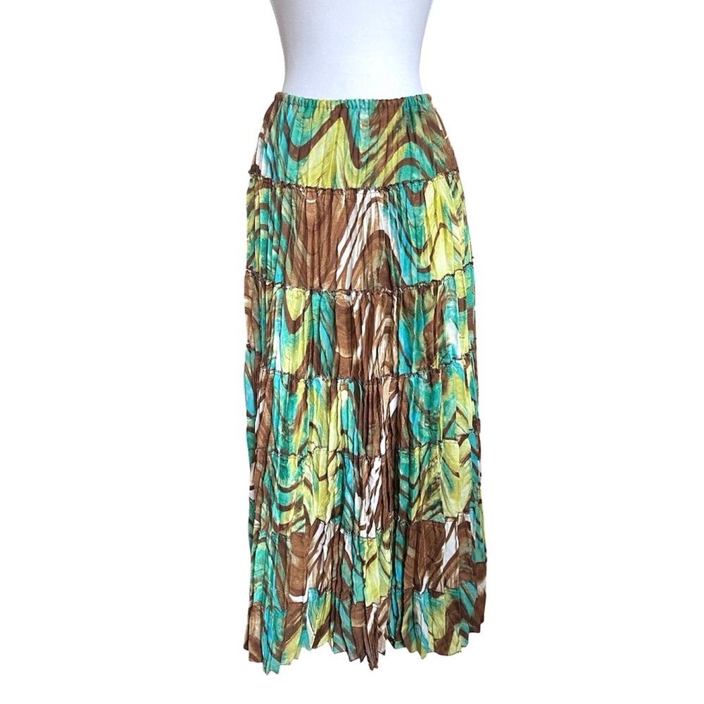 NWT Vintage Allison Taylor Brown Green Tiered Pleated Maxi Skirt Forest Fairy